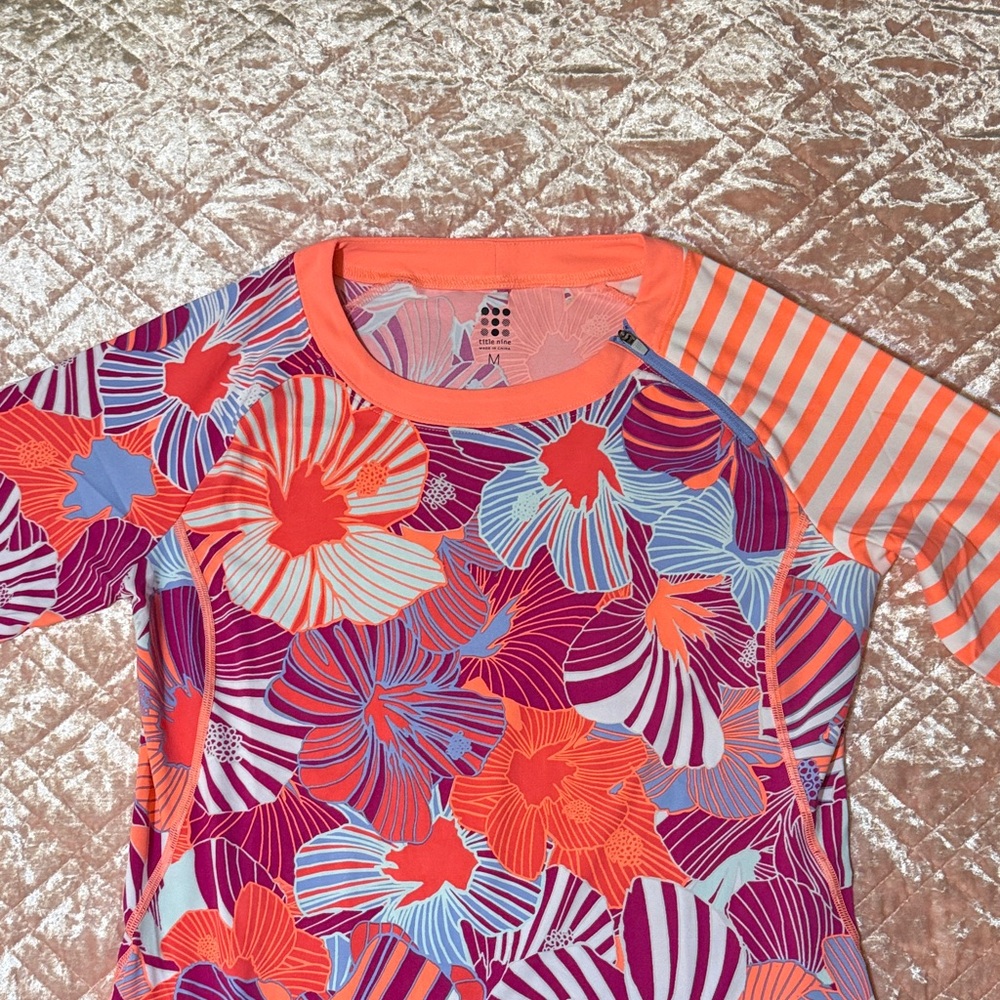 Girls' Floral Rash Guard Swim Top - Neon Coral & Purple